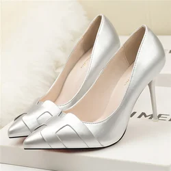 Women Fetish 9.5cm High Heels Replica Pumps Wedding Bridal Heels Orange Silver Leather Glossy Scarpins Lady Luxury Design Shoes