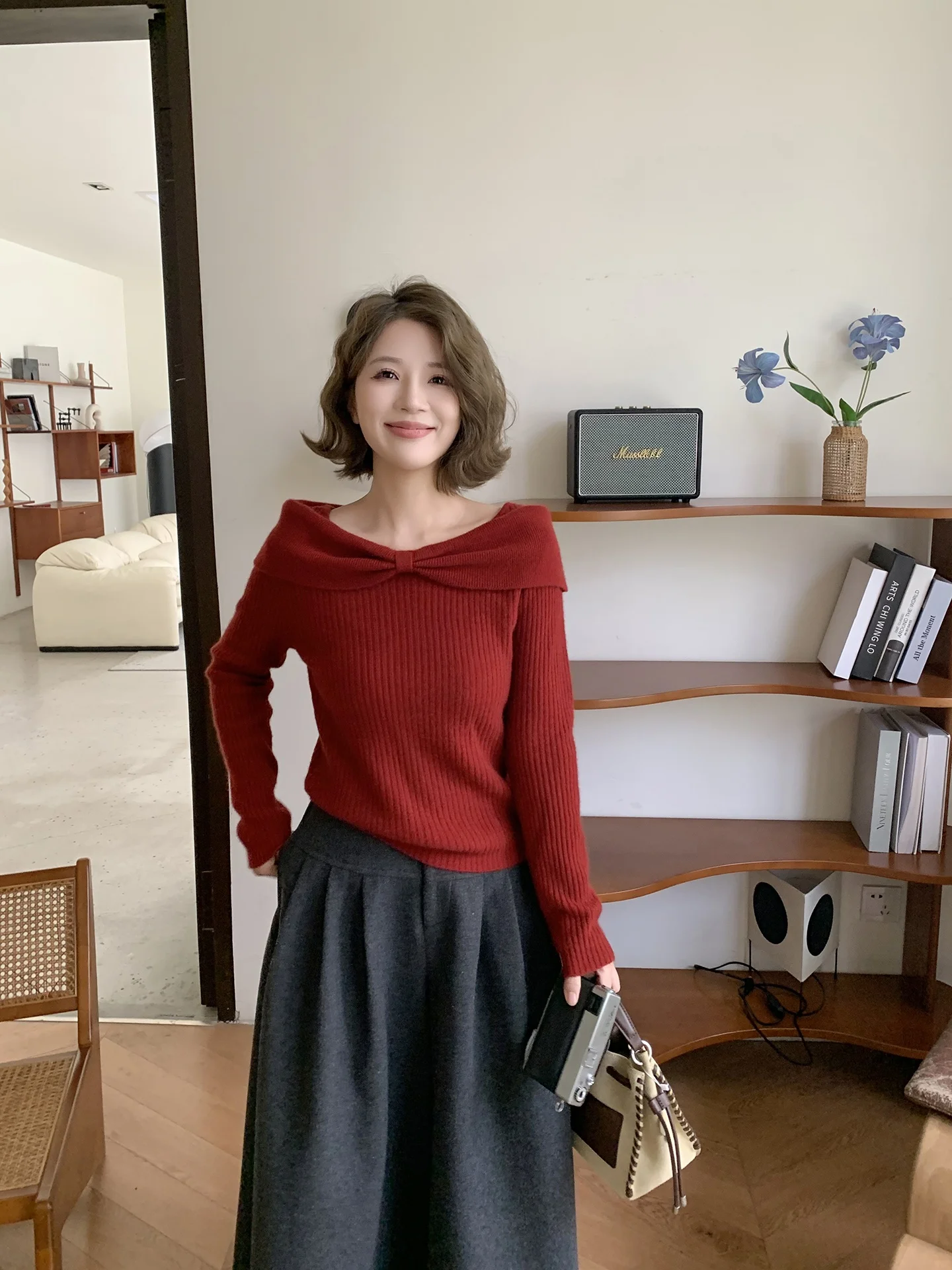 

Женский свитер ELINSU из трикотажа с узором «Эльдер», осенне-зимний, свободного кроя, с длинными рукавами и воротником-стойкой