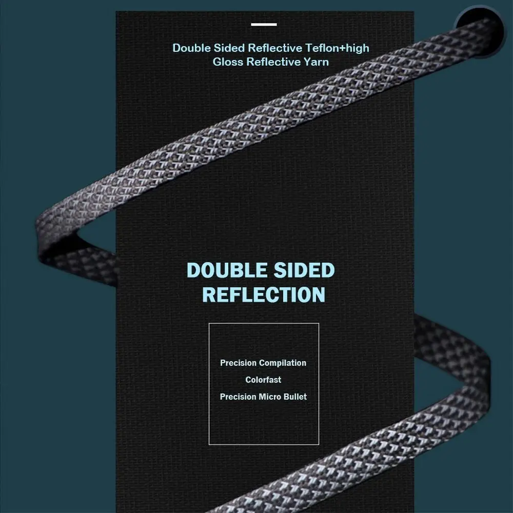 أربطة الحذاء العاكسة ذات الوجهين، تصميم مسطح، أربطة الحذاء المضيئة الداكنة، عاكسة ملونة، لون أسود وأبيض