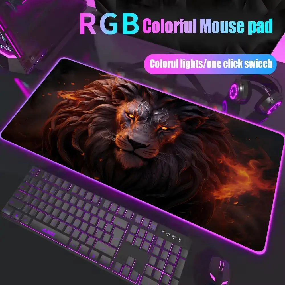Ferocious Tiger Mouse Pad RGB E-sports Keyboard Deskmat LED Light Mousepad Large HD Computer Gamer Accessories Long Desktop Mat