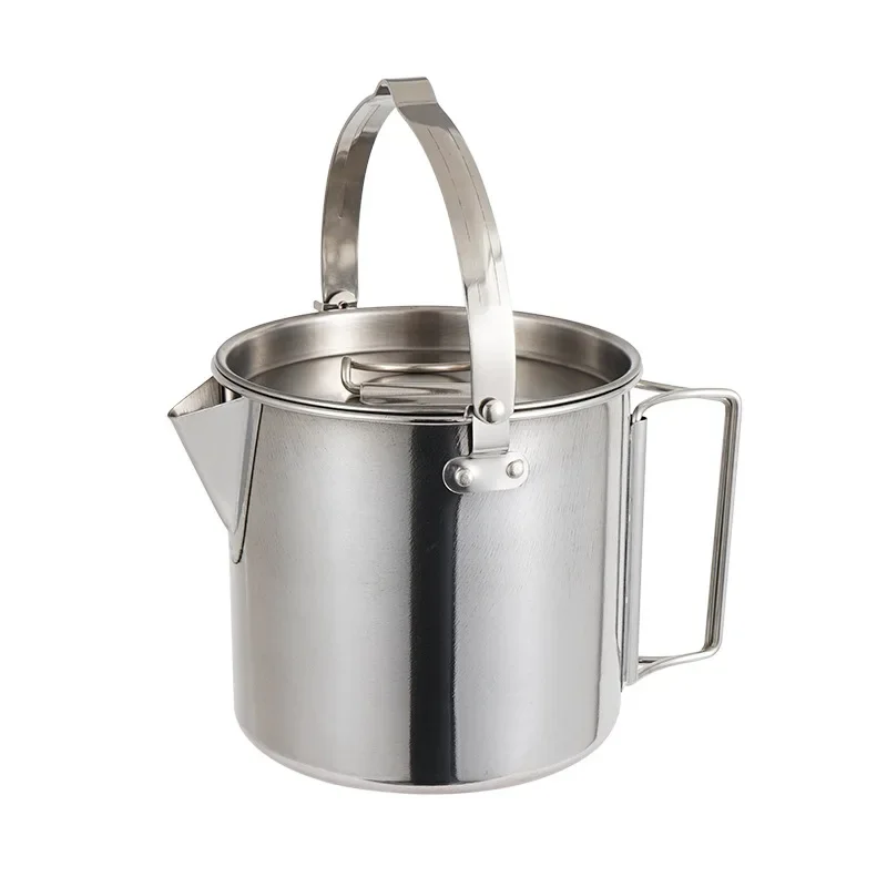 

Stainless Steel Camping Hanging Pot with Lid 1.2L Multifunctional Outdoor Cookware for Picnic Cooking Soup Coffee Water Heating