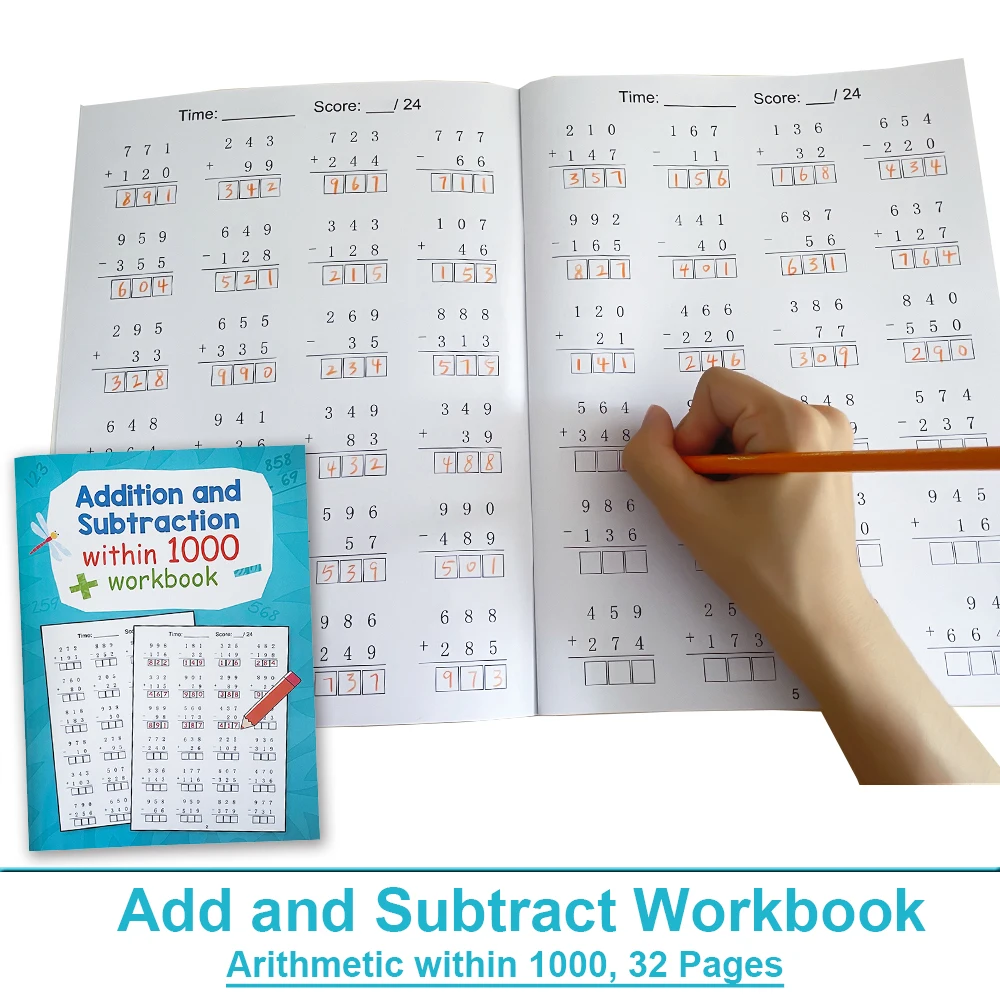 Addition and Subtraction Within 1000 Maths Workbook Primary School Training Book Arithmetic Competition Teaching Aids Montessori