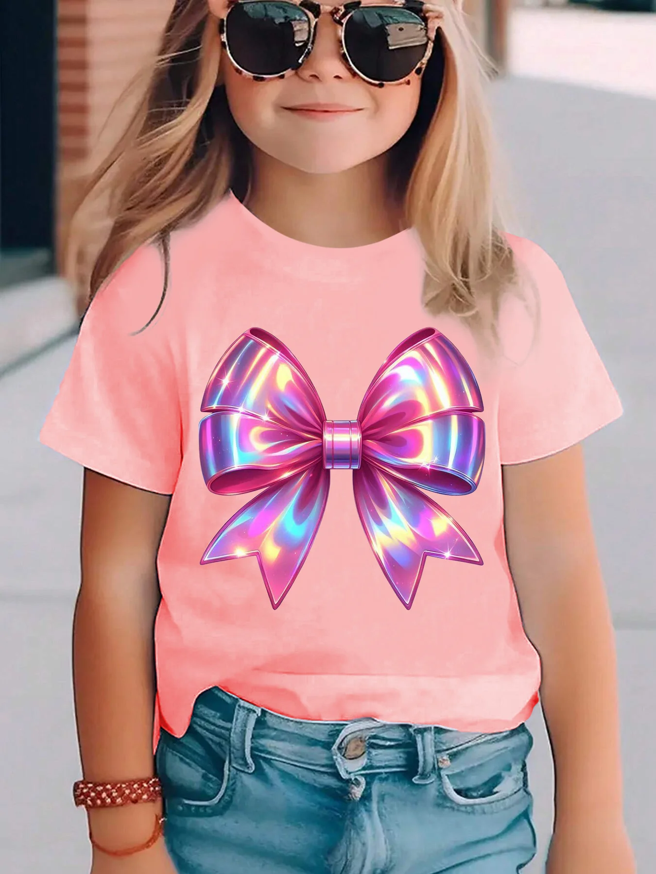 تي شيرت بناتي عصري بأكمام قصيرة، قميص كاجوال متعدد الاستخدامات مطبوع بنمط الفراشة، لطيف وغير رسمي. #3