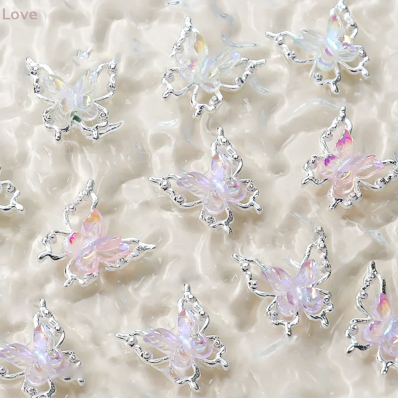 [L&P] فراشة مزدوجة مسمار الفن سحر ثلاثية الأبعاد سبيكة أورورا الجليد فراشة مسمار الزينة الراين DIY بها بنفسك مجوهرات اكسسوارات