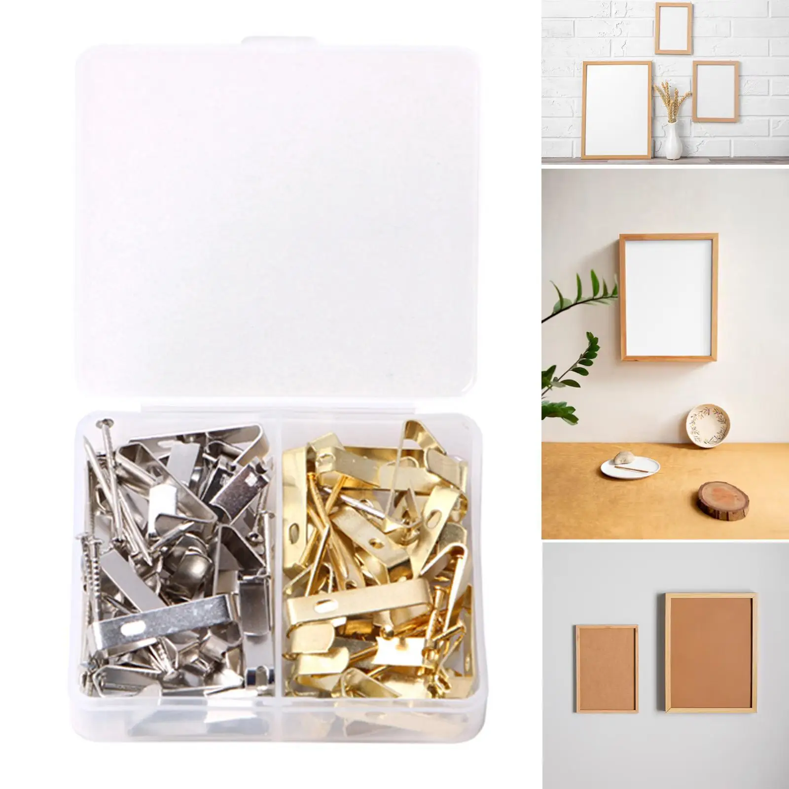 Iron Picture Hanging Kit Plated Finish Wall Mounted Hooks with Nails for Photos Artwork and Decorations
