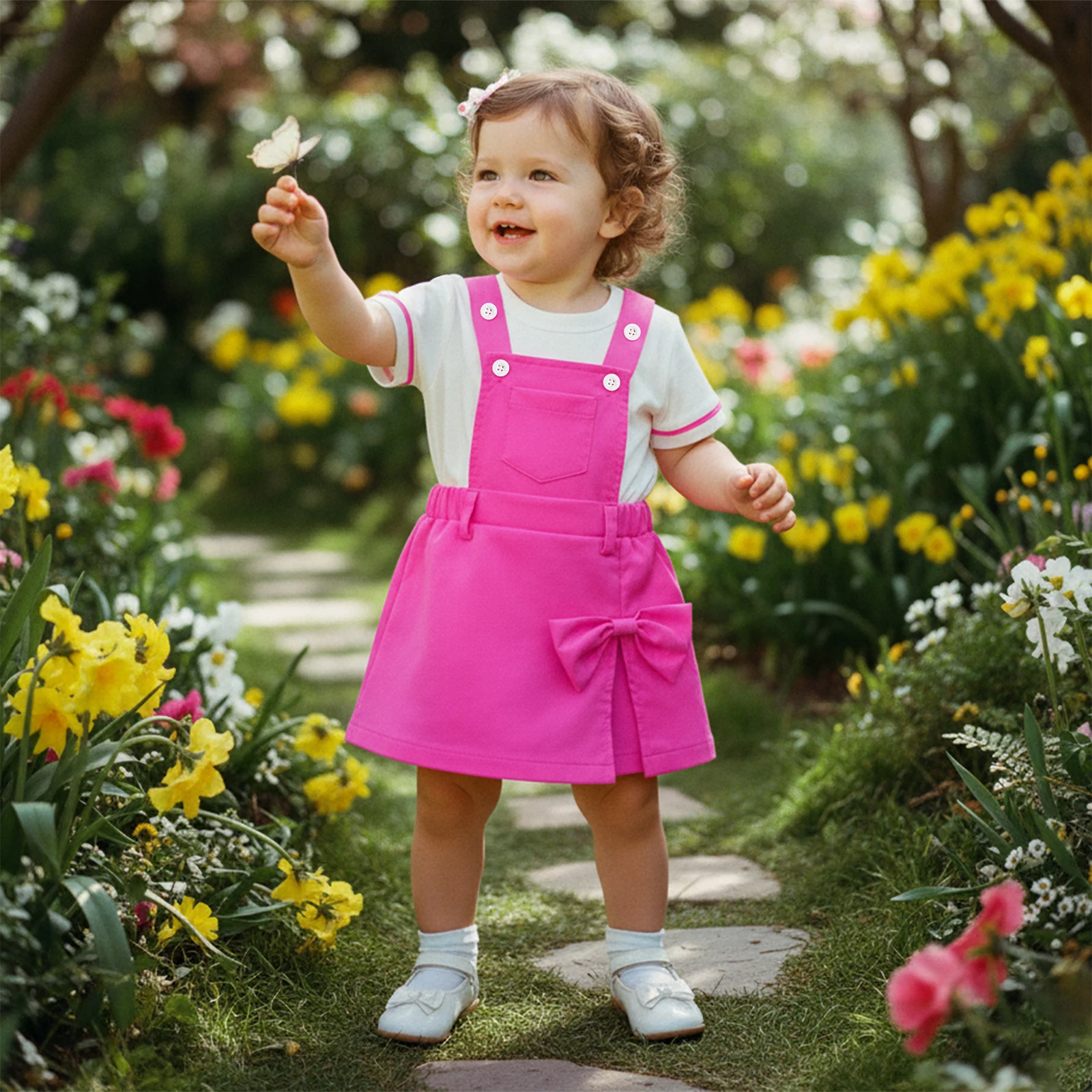 0-4Y Toddler Girls 2Pcs Summer Outfits Short Sleeve t Shirt Tops Bowknot Overalls Dress Set Sweety Kid Clothes Set