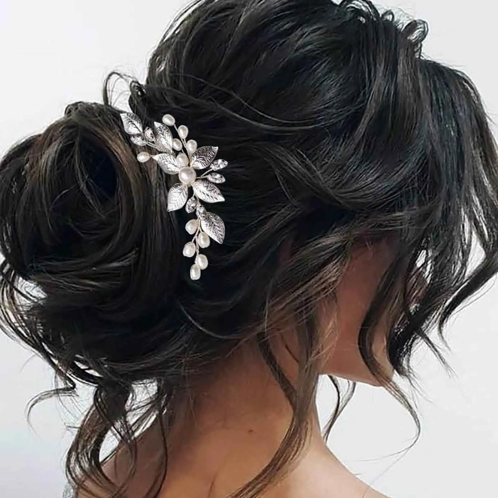 Hair Stick Alloy Handmade Bun Holder for Wedding Party Daily Styling Silver Leaf Pearl Accent Women's Hair Jewelry Gift