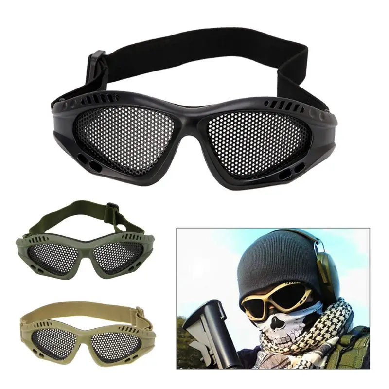 Motorbike Airsoft Eye for Protections Goggles Not Fog Meshes Metal Glass(The color of the strap is random)