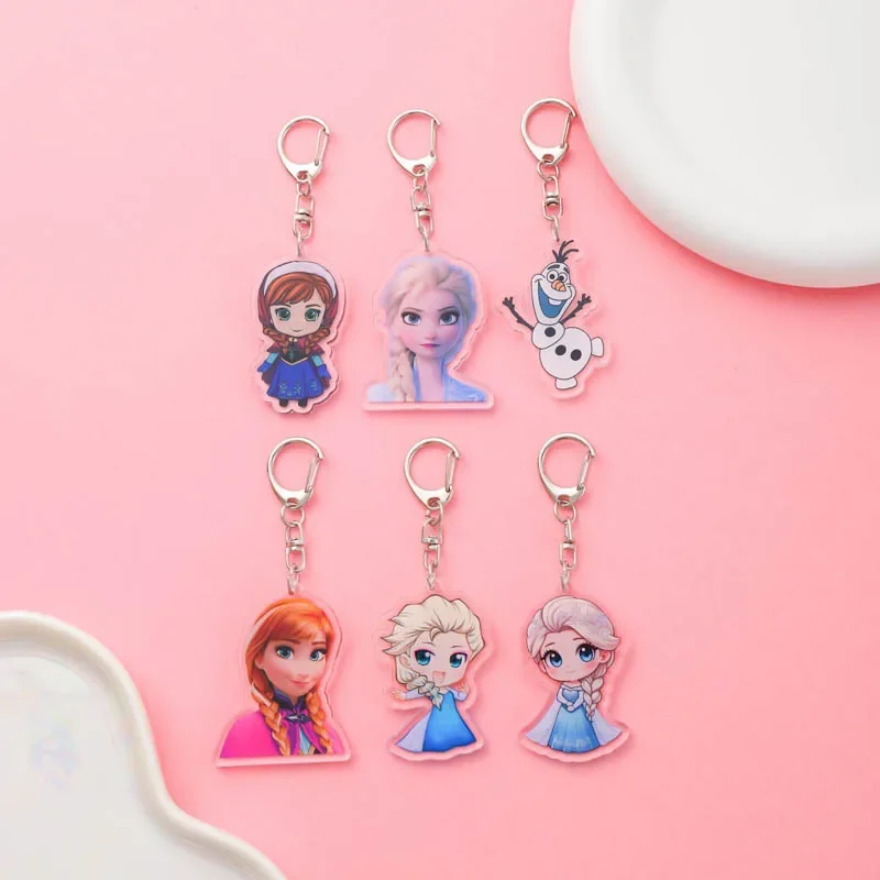 Frozen Anime The Snow Queen Acrylic keychain accessaries Cartoon Ledeno kraljestvo Bag Pendant cute charm Keyring Friends Gifts