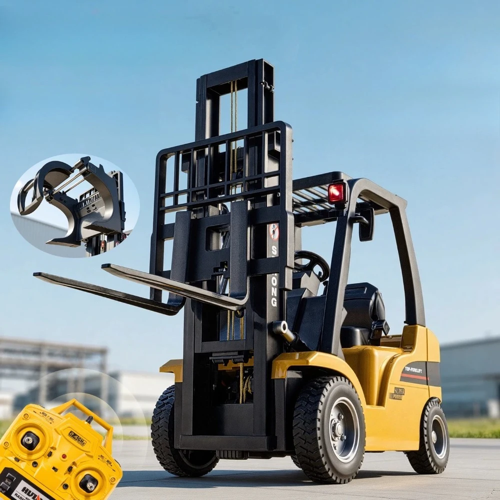 1/14 Maßstab 577 Ferngesteuerter Gabelstapler aus Legierung, Elektrischer Großer Flachbett-LKW Modell, Jungen-Spielzeug, Baufahrzeug