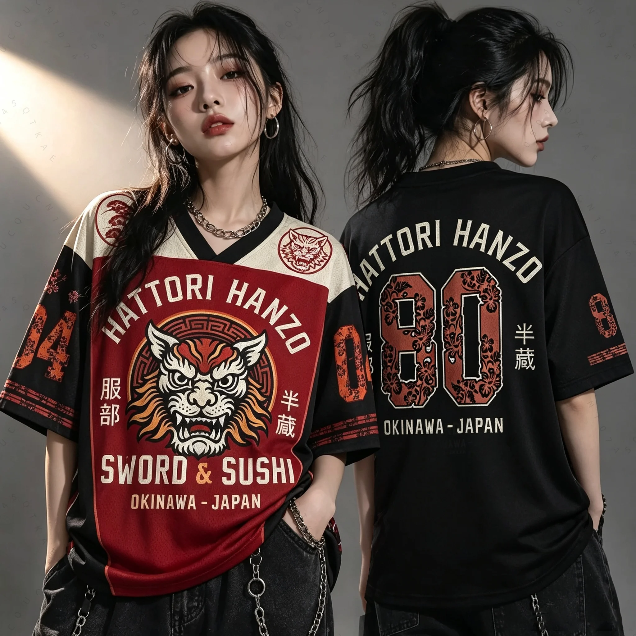 2026 Summer Fashion Japanese Legendary Warrior Tiger 3D Printed Quick Drying Outdoor Street Style Parent Child V-neck T-shirts