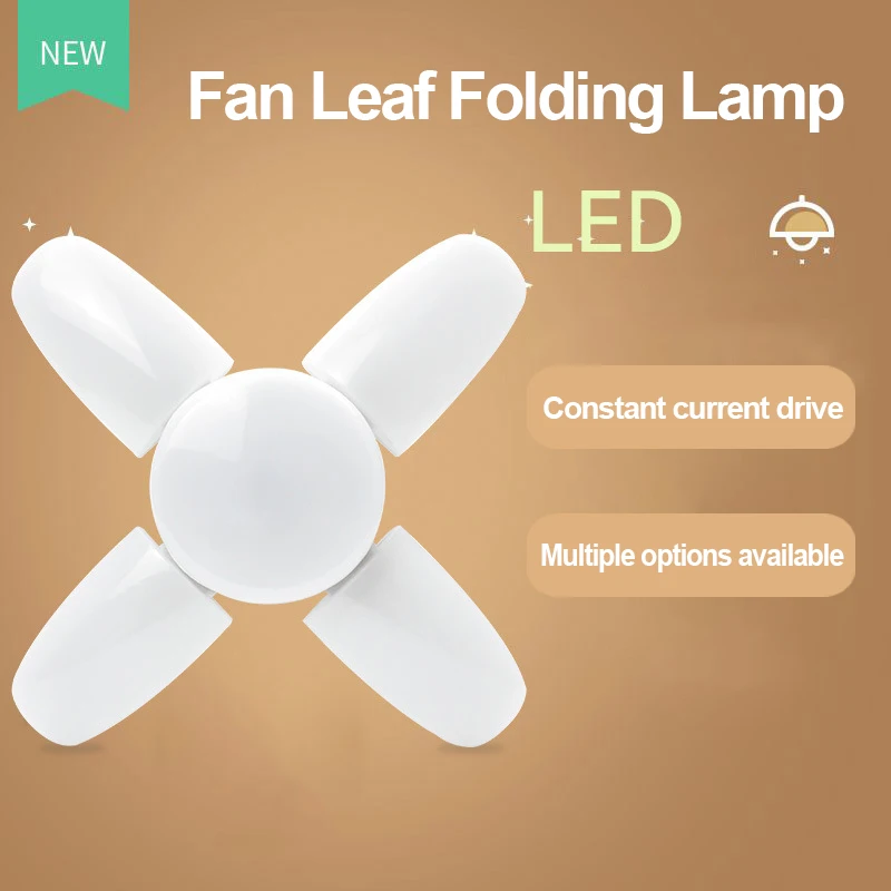 E27 18W 38W 55W LED Light Bulb 85V-265V Foldable Fan Blade Angle Adjustable, Suitable For Home Garage And Factory Lighting