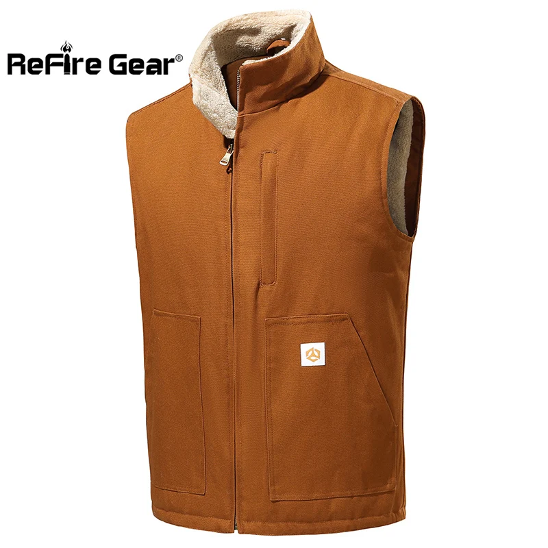 

Men's Waterproof Washed Duck Vest Winter Sherpa Fleece Lined Loose Fit Mock-Neck Insulated Canvas Workwear Vest