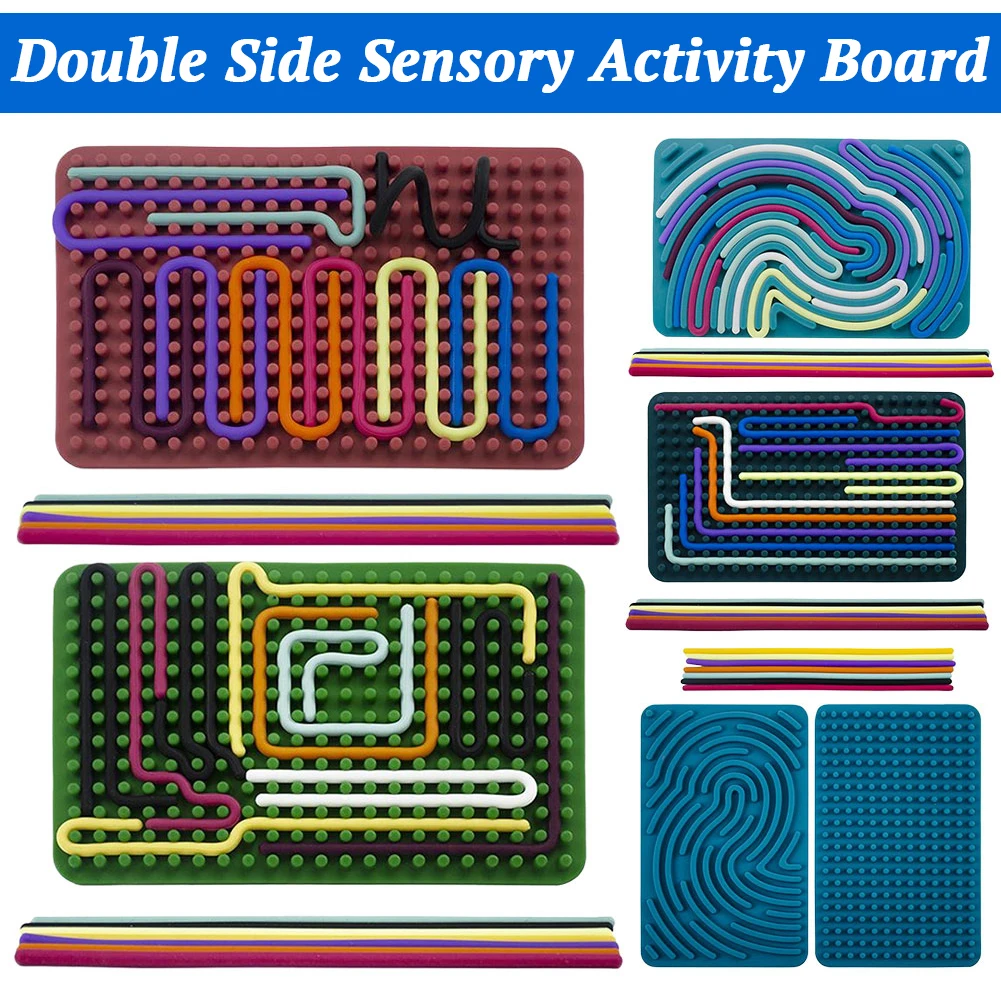 Double Side Sensory Activity Board Includes 11 Strings Silicone Fidget Toy Sensory Toys for Calming Stress Anxiety ADHD & Autism