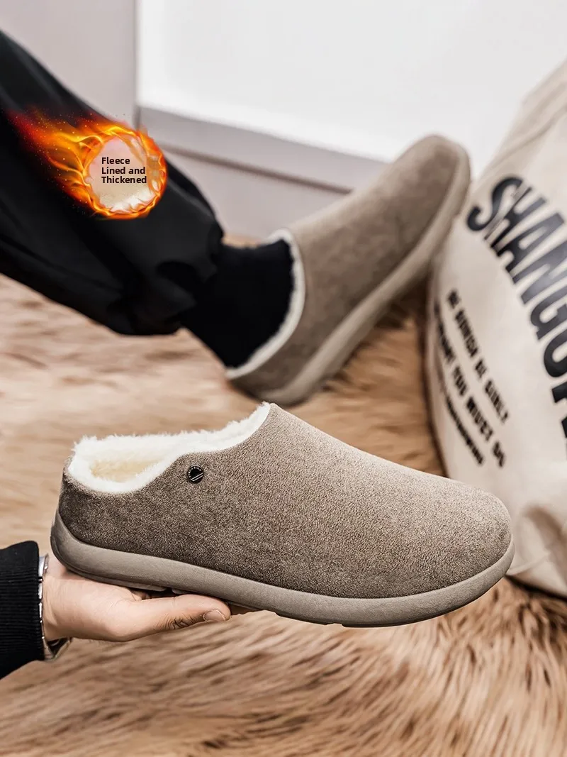 

Men's Winter Thickened Warm Cotton Slippers Soft Bottom Half Slippers No Back Heel Indoor Outdoor Wear Breathable Casual Slip...