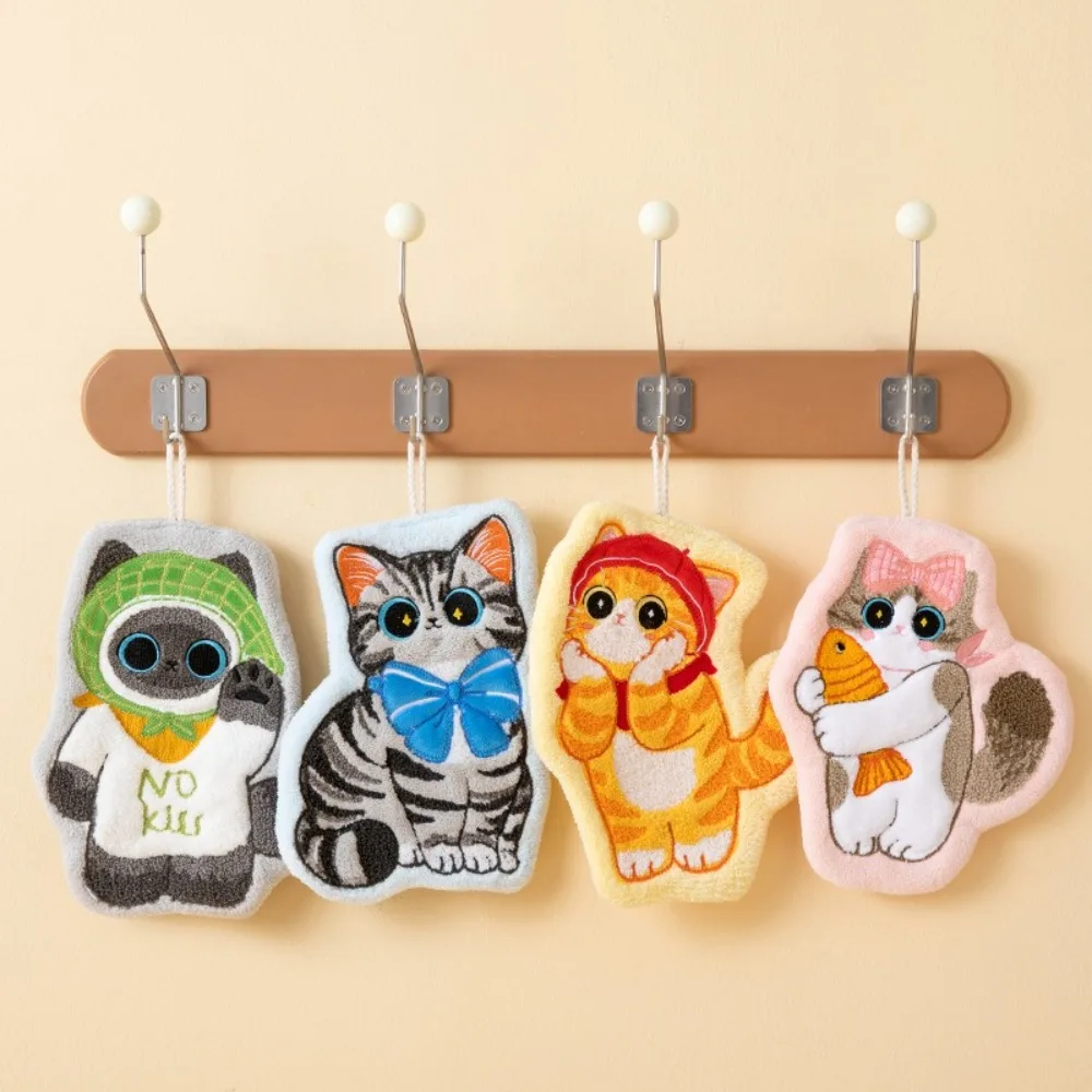 High Quality Cute Cat Hand Towel Soft Strong Water Absorption Bathroom Kerchief Coral Fleece Thickened Washcloth Kitchen