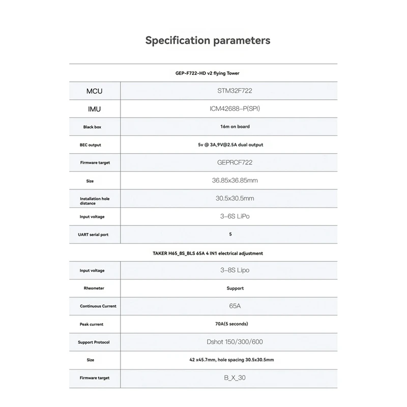For GEPRC TAKER F722 V2 FC&ESC FPV Stack BLS 65A 4In1 ESC 3-6S For FPV Freestyle Drone Model