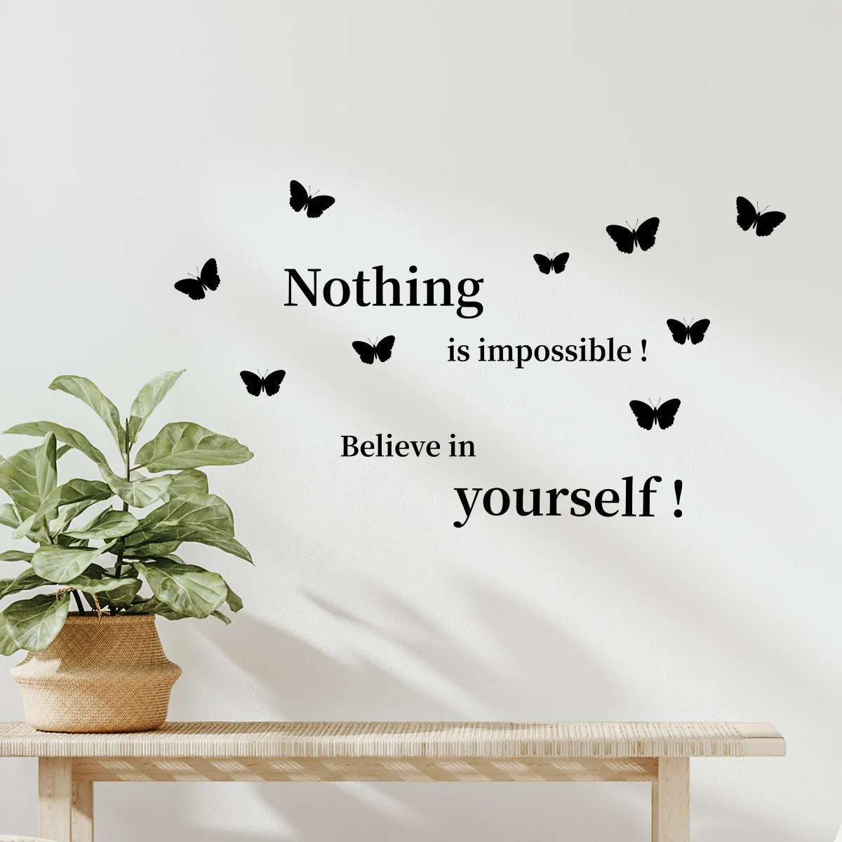 

Inspirational Quote Wall Decal with Butterflies, Minimalist Home Decor Art