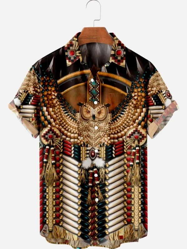 

Indian Print ort Sve irt 3D Tribal Pattern Youth Faion Summer Thin Fabric No Ironing Required arp Collar Design