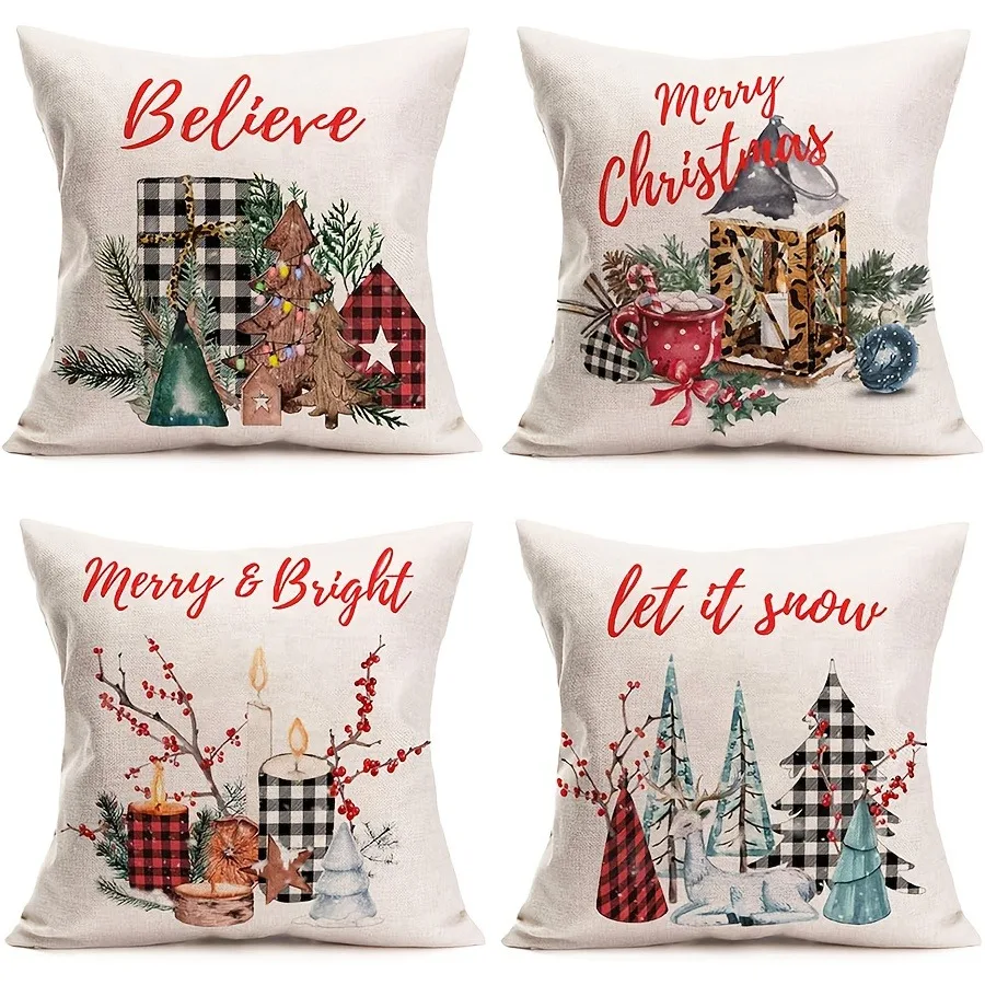 

Праздничные рождественские наволочки: Believe, Merry Christmas, Merry & Bright, Let it Snow, наволочка для дивана-кровати, украшение для дома