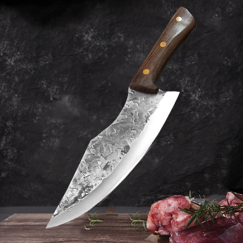 Barbecue Knife Cleaver Meat Slicing Vegetables Steak Knife Chef Cooking Cleaver Kitchen Knives Hand Forge Blade Wood Handle Knif