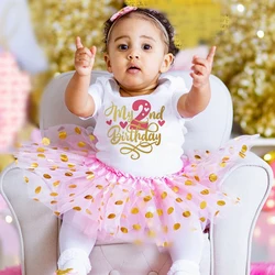 Baby Girls 2Y Birthday Outfit Cake Smash Outfit Birthday Shirt Tutu + Baby Bodysuits Set Birthday Princess Party Dress Clothes