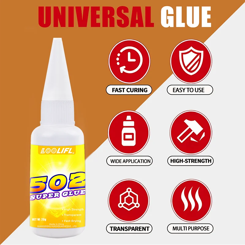 Loolifl502 Strong Adhesive 20g Fast-Drying Cyanoacrylate Adhesive, Stronger Than Welding, Quick-Drying, Super Strong Universal Repair Glue, High-Strength Transparent Fast-Curing Adhesive, Suitable for Plastic, Metal, Rubber, Ceramics, Glass, Wood, Leather, DIY Crafts, Model Repair, Household and Industrial Bonding Glue, 1-6 Pieces Available in Multiple Packages, Fast-Drying Strong Adhesive