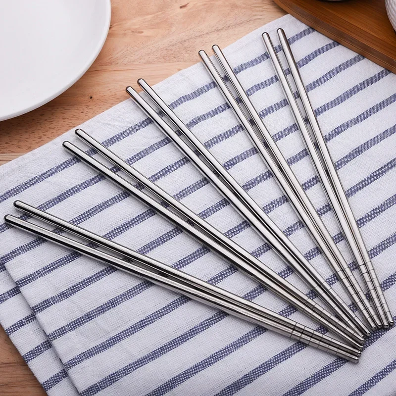 Stainless Steel Chopsticks Set Chinese Metal Non-slip Steel Chopstick Kit Portable Reusable Food Sushi Sticks Home Kitchen Tools