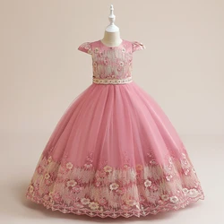 Girl Flower Princess Dresses Christmas Costume Embroidery Wedding Kids Party Dress for Girl Formal Birthday Bridesmaid Ball Gown