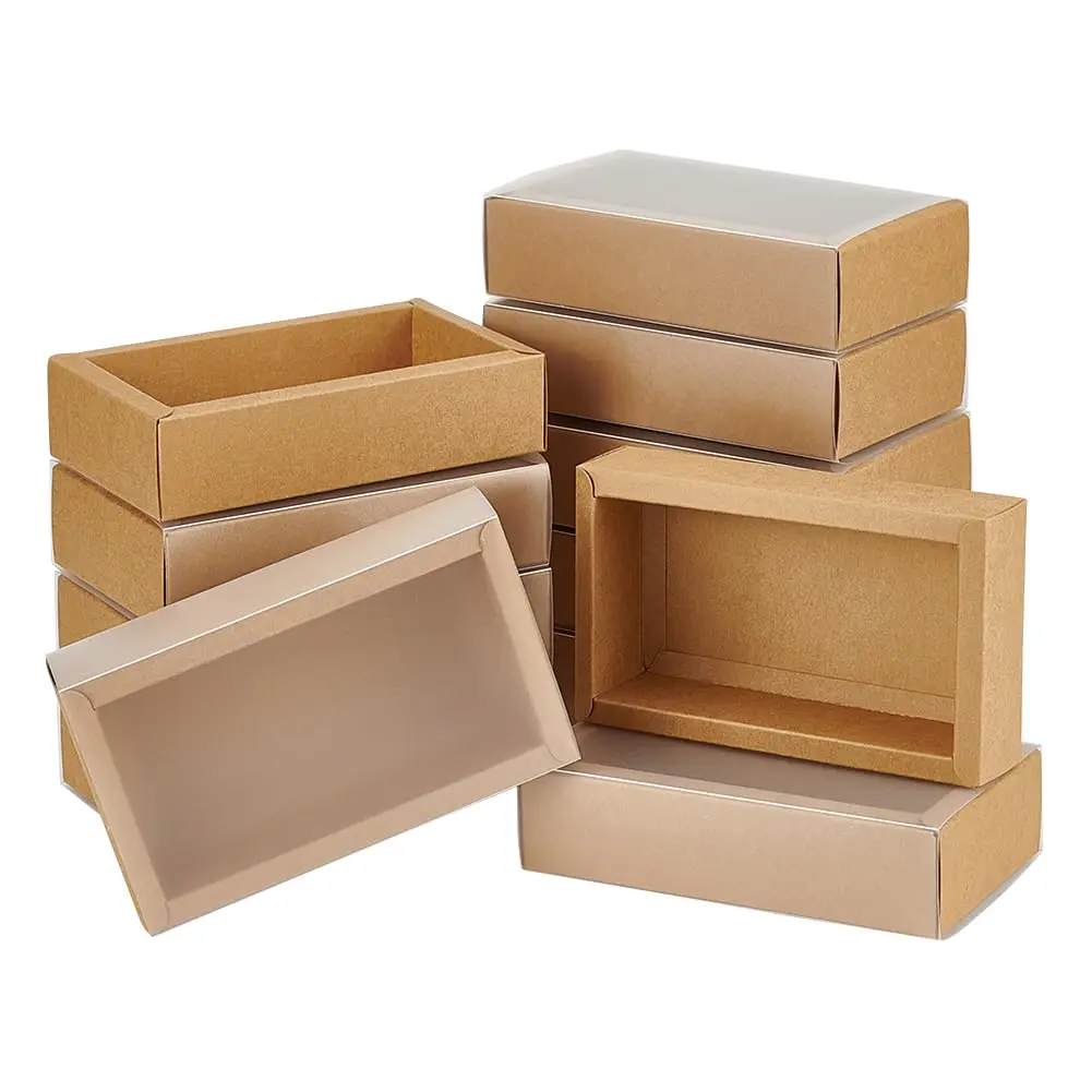 Boîtes à tiroirs en papier Kraft avec fenêtre transparente en PVC, petites boîtes cadeaux en papier pour bijoux, bonbons, savon, cadeaux faits à la main, cadeaux de fête, 20 pièces