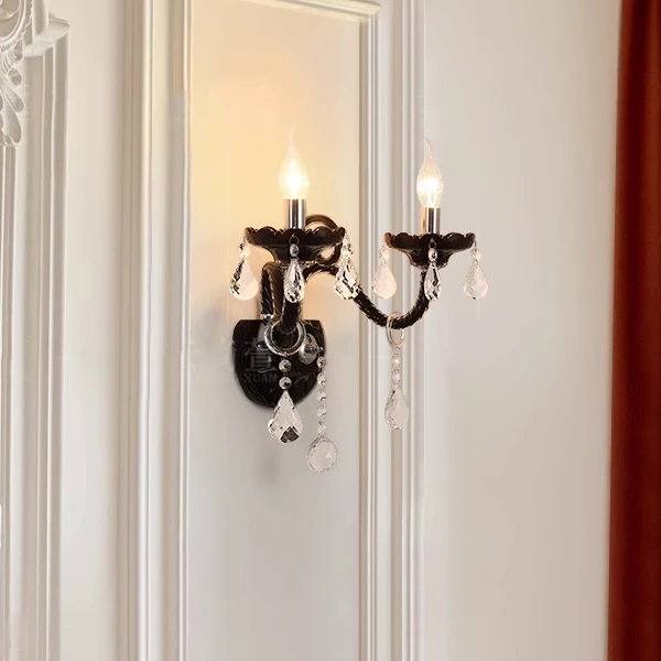 French antique crystal wall lamp black bedside  bedroom candle retro premium decorative background