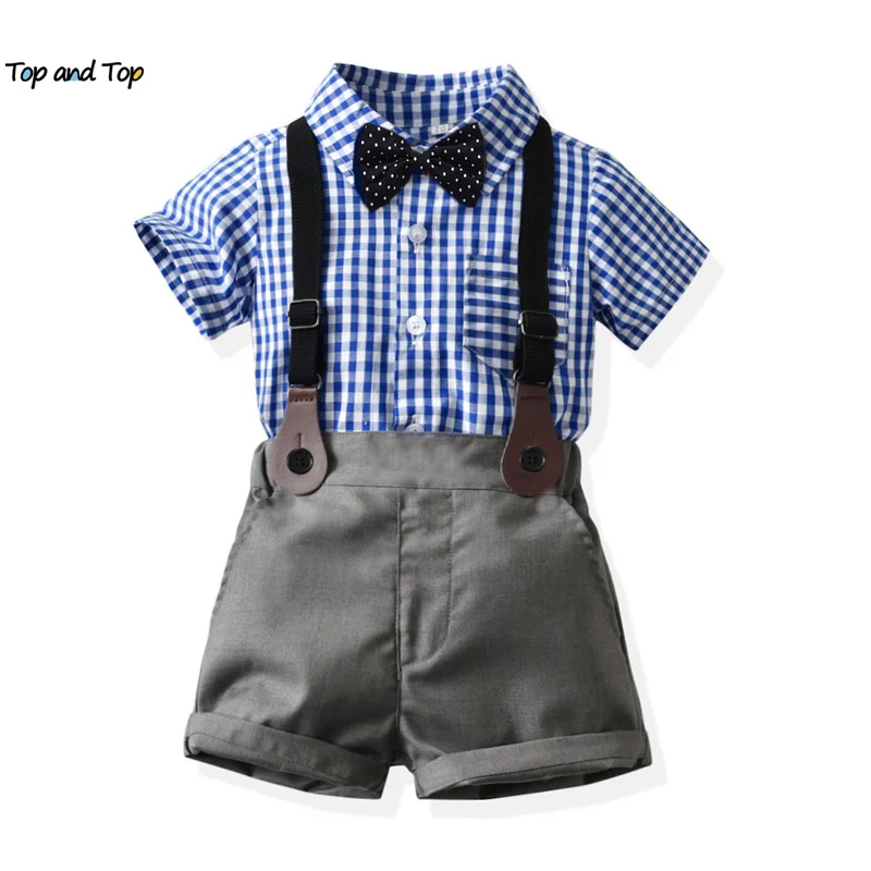 

top and top Newborn Infant Baby Boys Gentleman Clothing Sets Short Sleeve Bowtie Shirts+Overalls Shorts Toddler Casual Suit