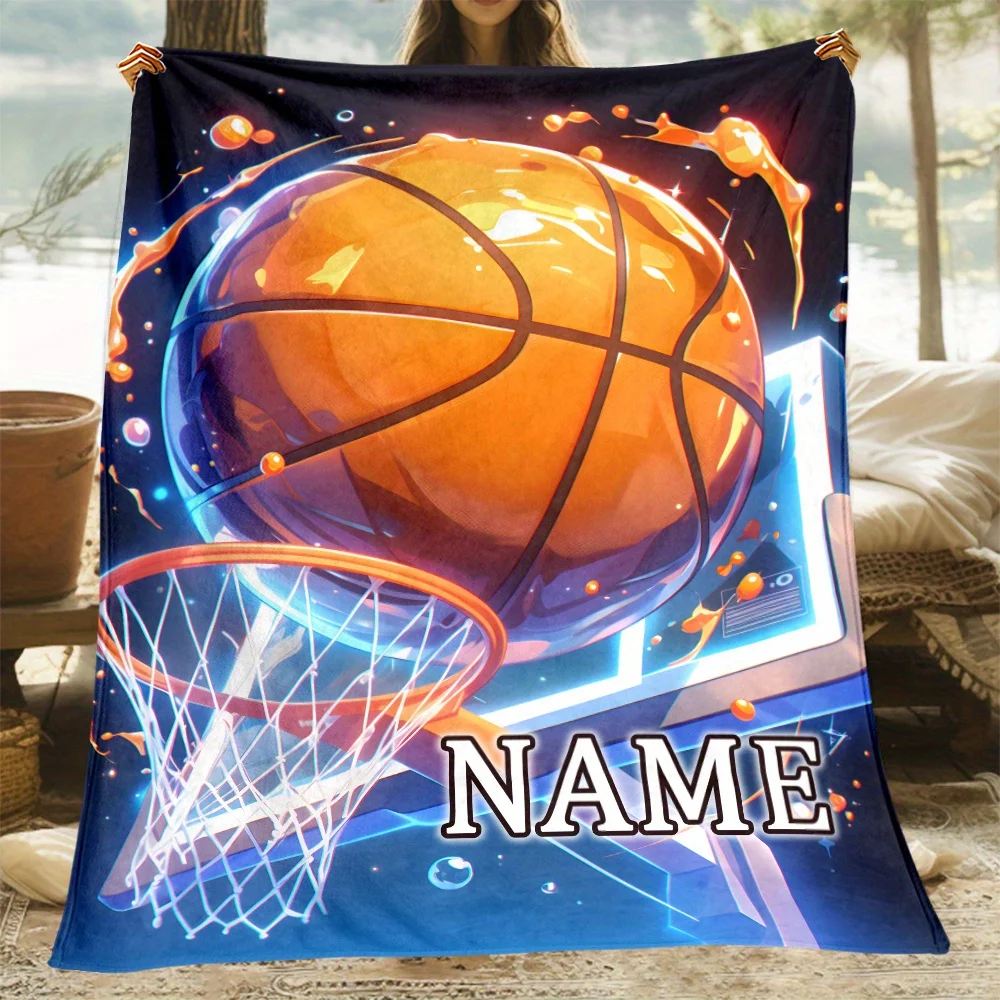 Weiche Flanelldecke mit personalisiertem Basketball-Thema, individueller Name _ Text, leicht und warm