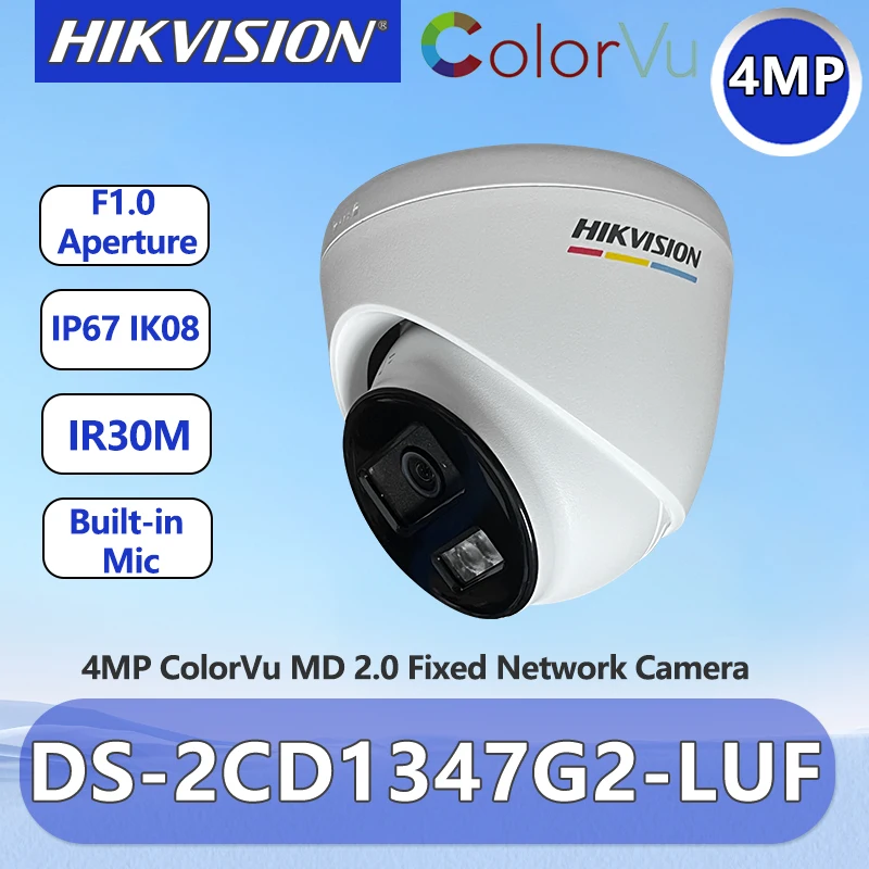 Hikvision 4MP ColorVu IP Camera Support Mic SD Card POE Outdoor Security CCTV Camera Human & Vehicle Detection DS-2CD1347G2-LUF