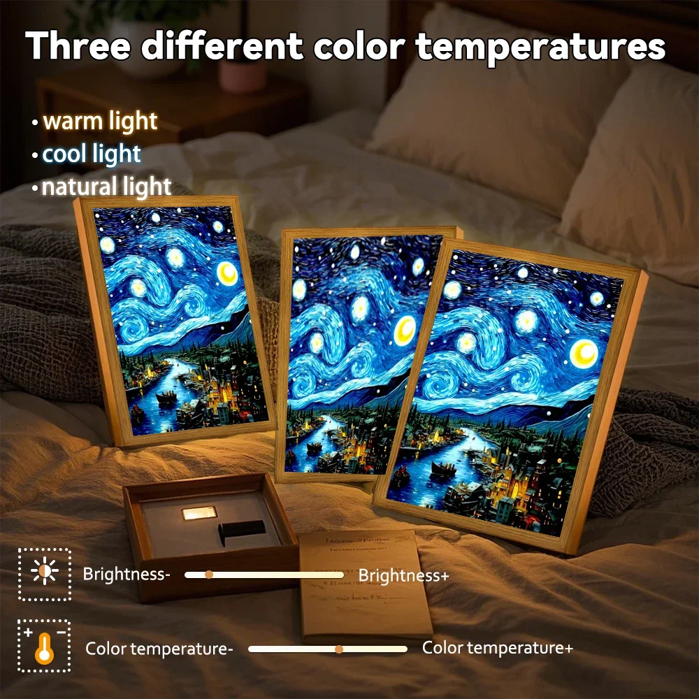 Van gogh luz pintura quadro de imagem led night light lua lâmpada céu estrelado arte da parede oficina quarto casa decoração amigo presentes