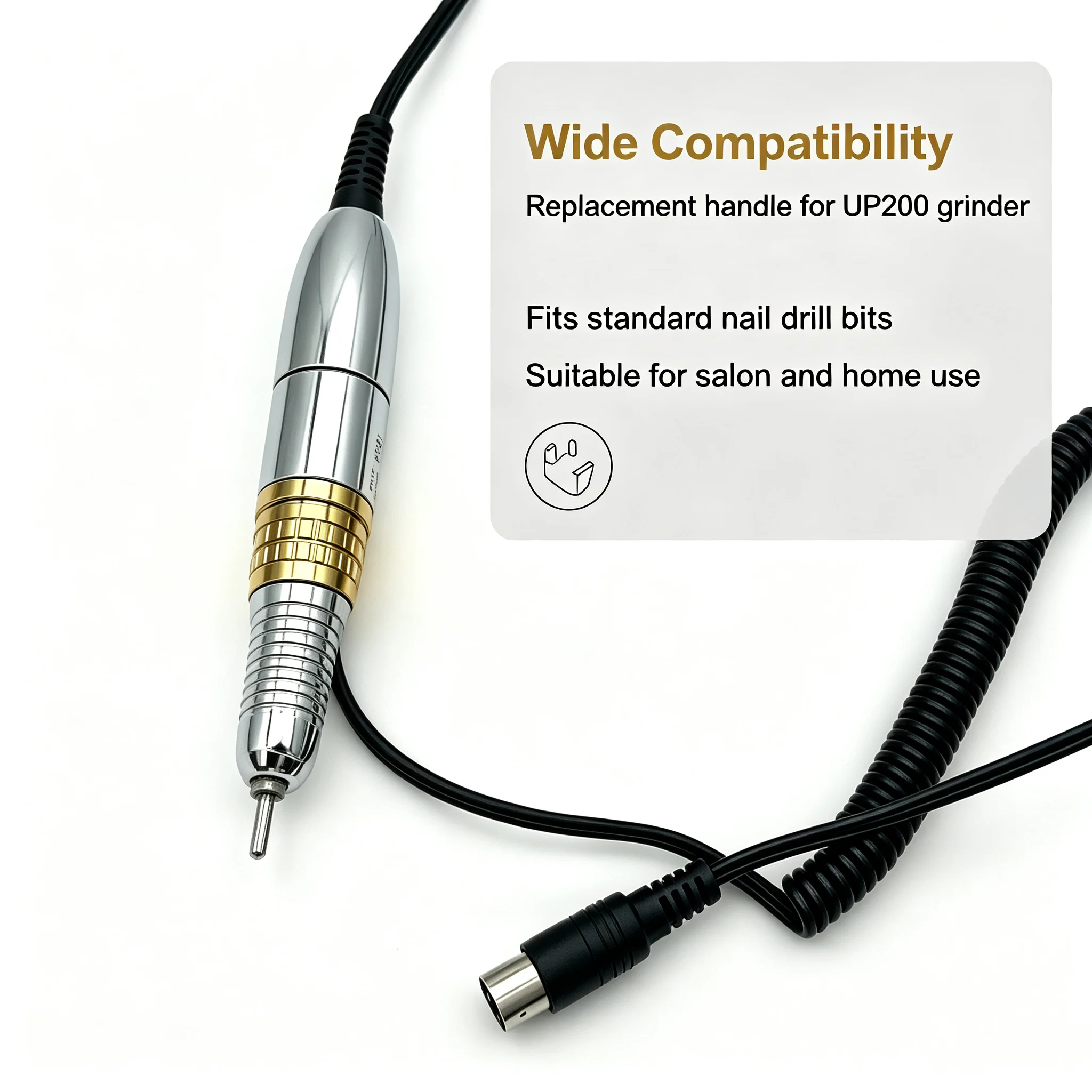 UP200 Nail Drill Handpiece G5 3 Pin Round Connector Replacement Handle Salon Home Manicure Pedicure Cuticle Nail Care