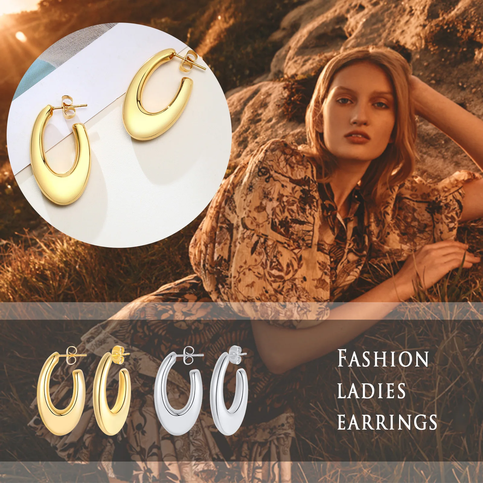 Flat Hoop Earrings for Women, Stainless Steel Gold Color, Geometry Large Big Hoops , Statement Jewelry