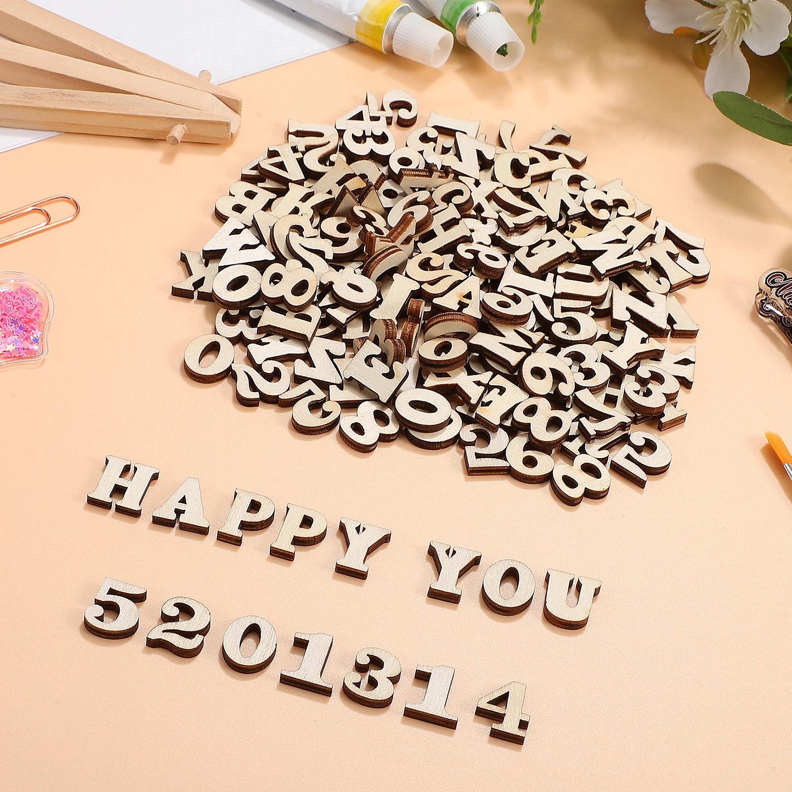 

204 pcs Alphabet Letters Natural Wood Craft Letters Home Decor Educational Toddler Puzzles Wooden Preschool