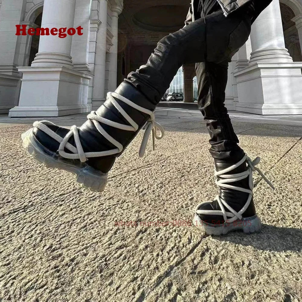 

Lace-Up Platform Mid Calf Boots Round Toe Thick Soled Height Increasing Women's Boots Slip On Winter Snow Boots Warm Luxury