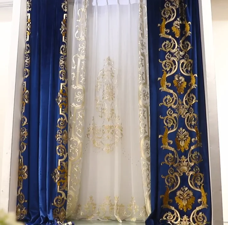 

Fabric Luxury Embroidery Curtain High Quality Holland Velvet Woven Window Kitchen Curtains Damask Turkish Kitchen Decoration 50m