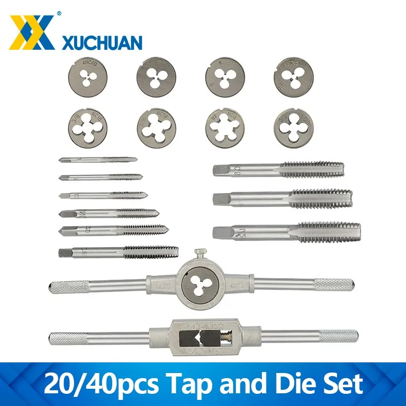 

Tap and Die Set 20/40pcs Screw Thread Plug Taps Wrench Die Alloy Steel Hand Tapping Tools Screw Tap Die