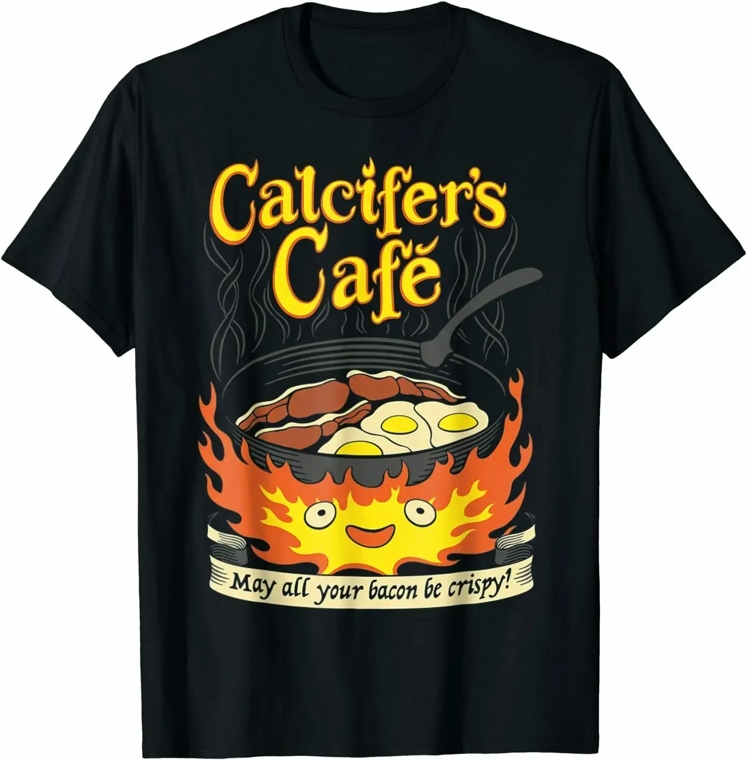 NEW LIMITED Calcifer's Cafe May All Your Bacon & Eggs Be Crispy Cooking T-shirt