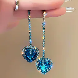 Exquisite Blue Love Zircon Earrings for Women Personalized Fashion Unique Design Daily Accessories Party Jewelry Birthday Gifts
