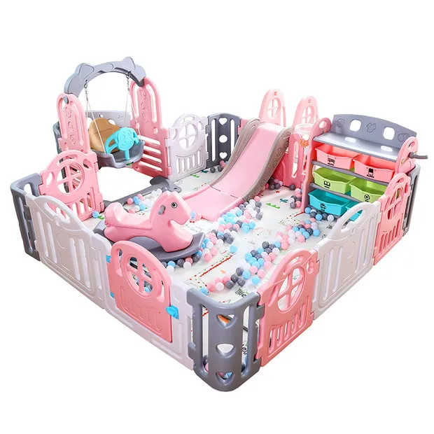 Baby Safety Playpen Game Board Style Light Green Plastic Fence European Standard Indoor Playground Slides 2.1m X 2.1m for 1-3