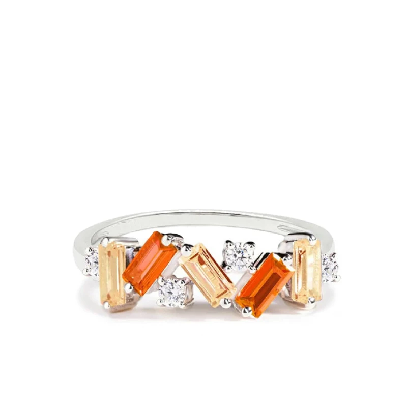 New Simple Geometry Pink/Blue Square Zircon Circle Gold Color Ring for Women Fashion Trend Jewelry