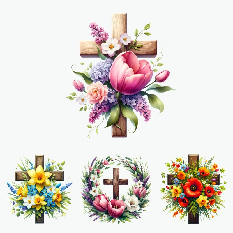 

2PCS Floral Cross Design Pattern Print iron on patches DTF Patches for clothes Iron-on transfers for clothing heat transfer