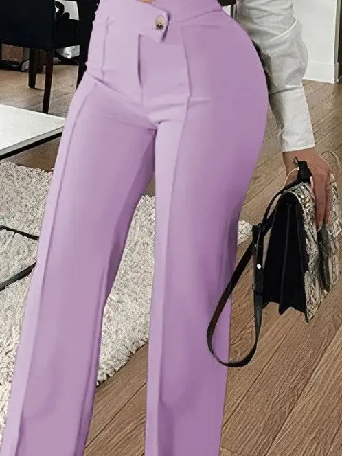 High Waist Casual Trousers for Women Faionable Straight Leg Long Pants Polyester Fiber Iron Free Thin Autumn Season