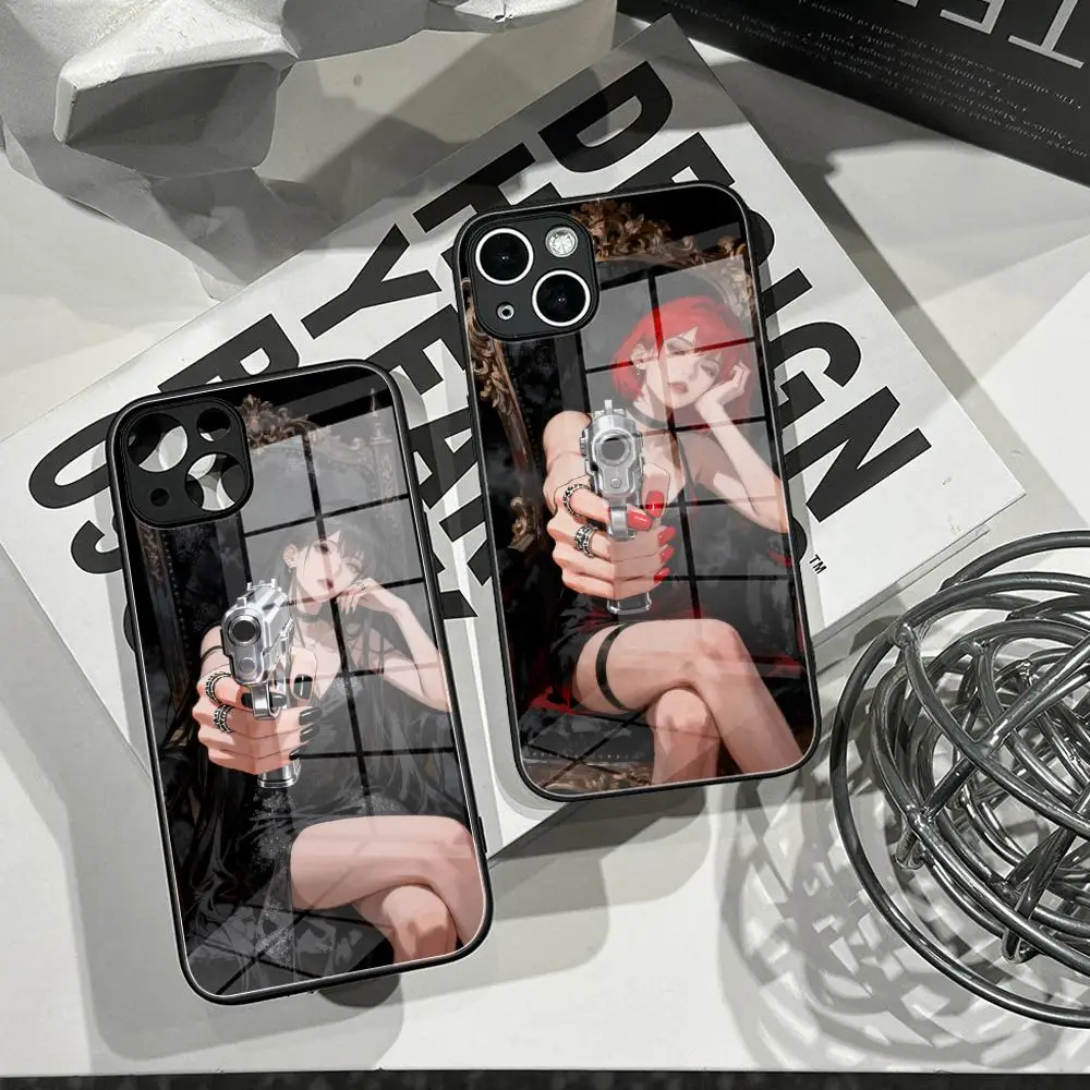 Anime Girl With Gun Phone Case Tempered Glass Shell FOR IPhone 16ProMAX 14 12 17Pro Air 15 16 Plus 13 Pro MAX Cover