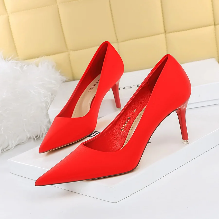 

Korean Spring Autumn And Fashion Simple Shallow Mouth Pointed Silk High Heel Women's Shoes Single Shoe Women Pumps туфли женские