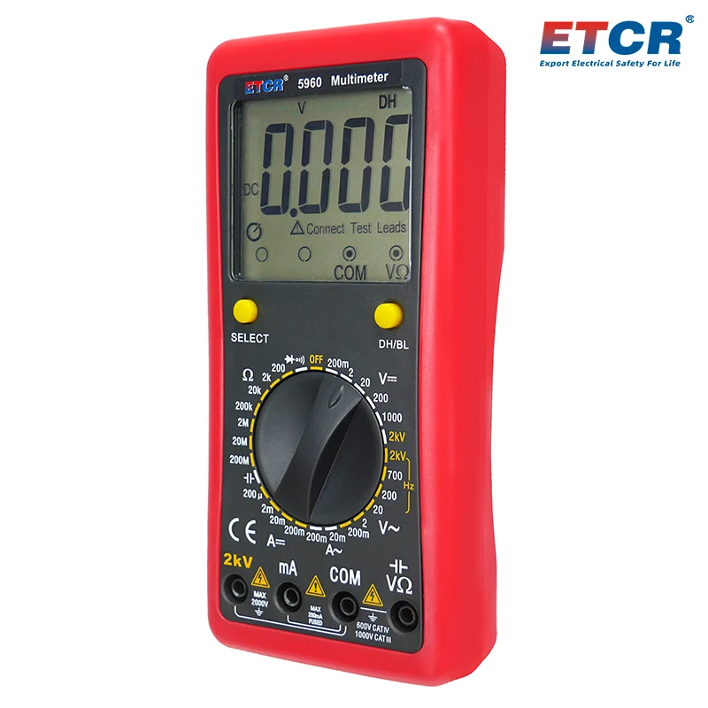 ETCR5960 Digital Multimeter Resistance Current Voltage Meter 200MΩ DC AC 2000V 200mA 2000uF Capacitance Frequency Temperature